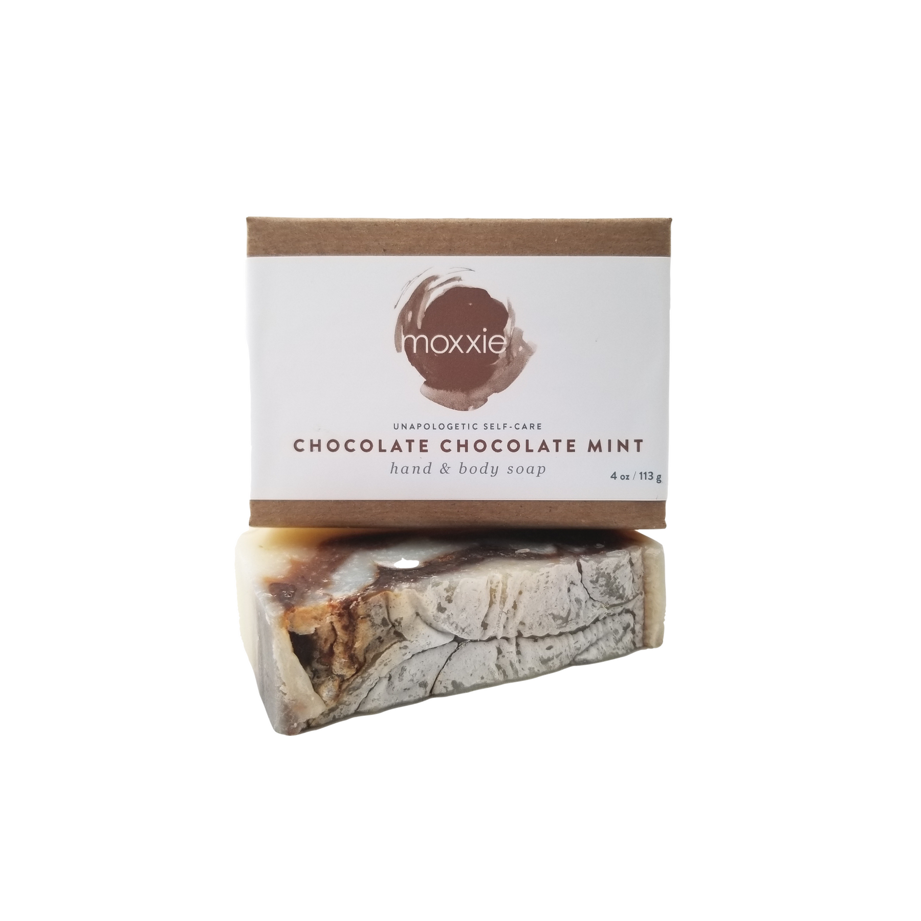 Bars of Moxxie handcrafted natural chocolate mint soap