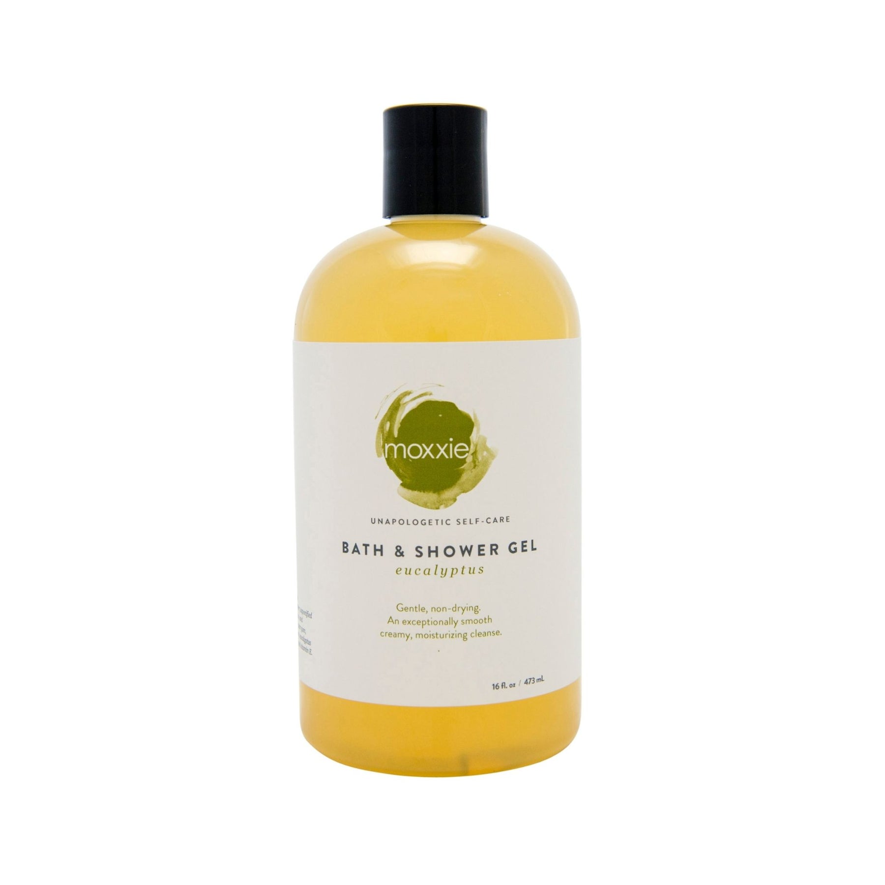 Moxxie all natural bath and shower gel in eucalyptus scent. Handcrafted in the USA for a gentle and satisfying cleanse