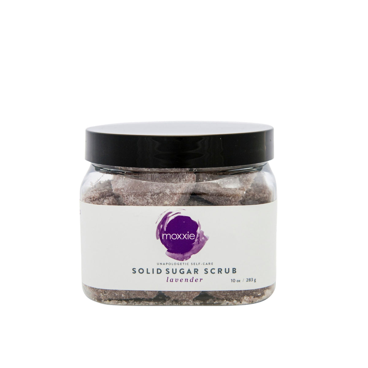 Moxxie handcrafted, plant ingredient solid sugar scrub lavender. made in the usa