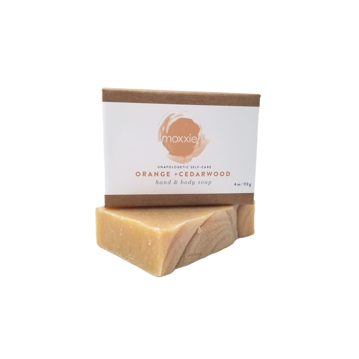 Moxxie handcrafted all natural bar soap in orange and cedarwood