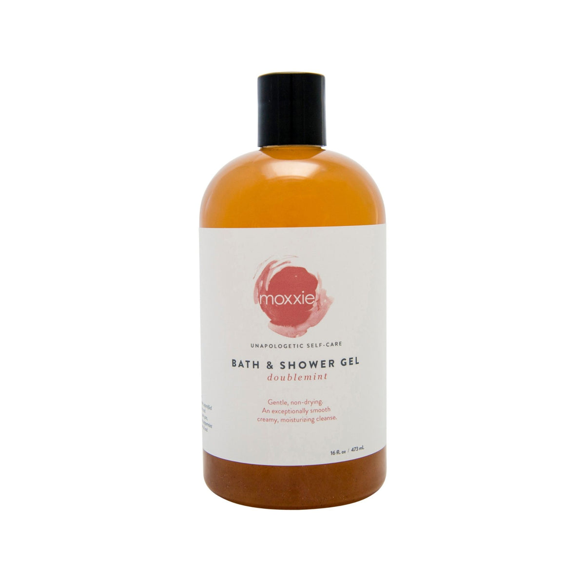 Bottle of luxurious, handcrafted Moxxie peppermint shower gel and body wash  