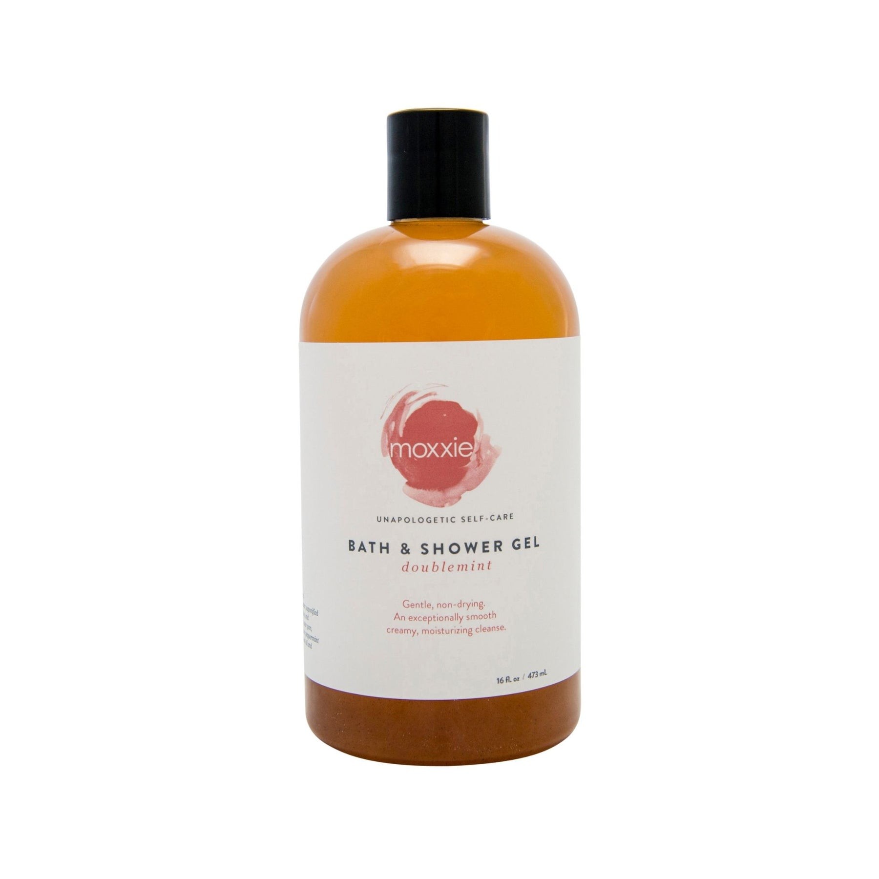 Bottle of luxurious, handcrafted Moxxie peppermint shower gel and body wash  